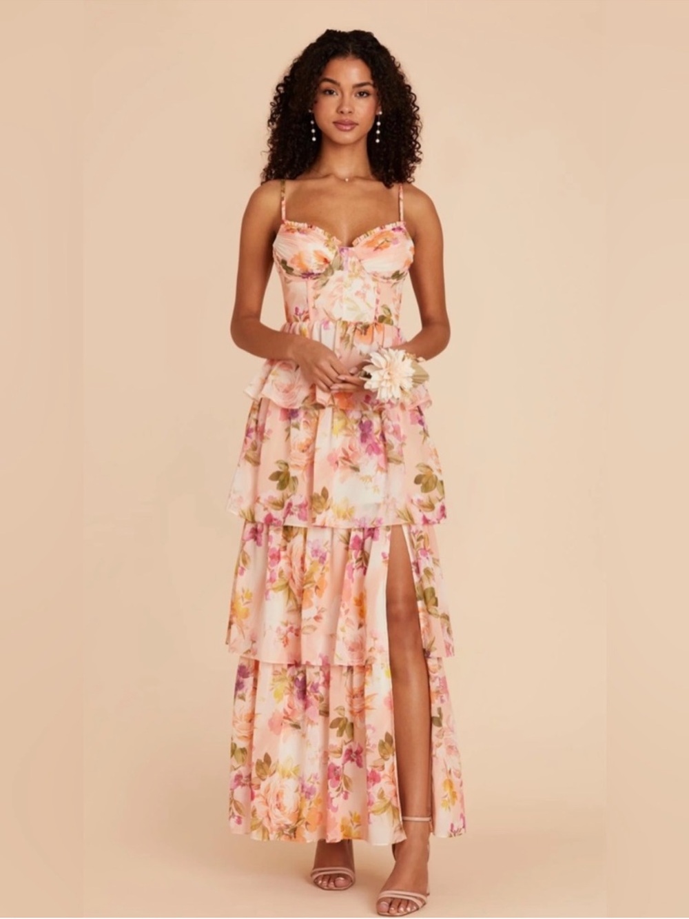 Birdy Grey Lola Dress Chiffon Coral Sunset Peonies Women’s Medium
